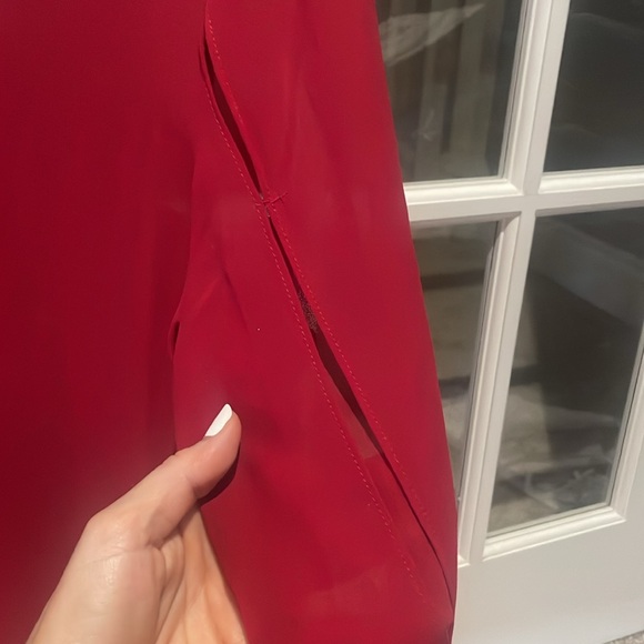 3/$15 Sheer red blouse slits in the sleeve medium - Picture 2 of 3